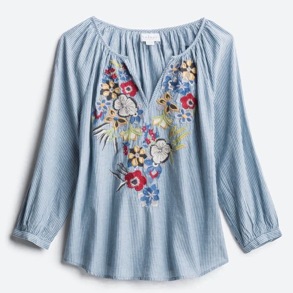 Velvet by Graham & Spencer Tops - Velvet Embroidered Chambray Top Blue Sz S